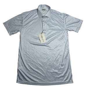 Collars and Co Men's Semi Spread Collar Shirt Size M Relaxed Thin Navy Check